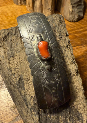 Silver and Coral Barrette