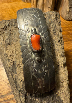 Silver and Coral Barrette