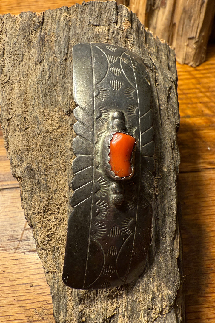 Silver and Coral Barrette
