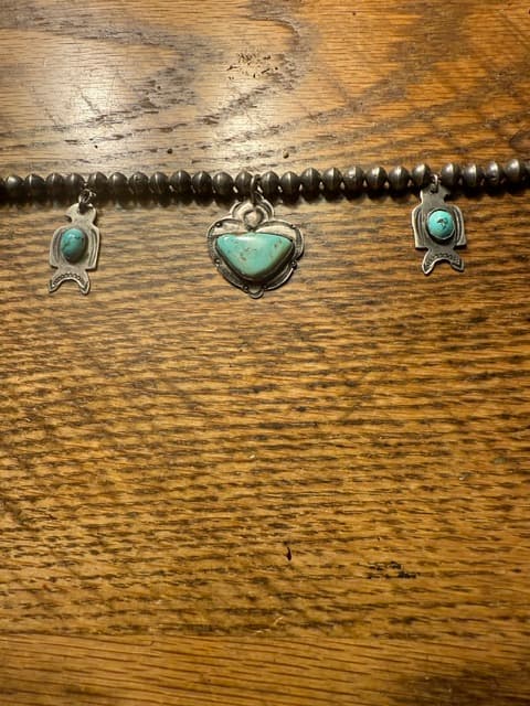 Silver Thunderbird Turquoise Bead Necklace