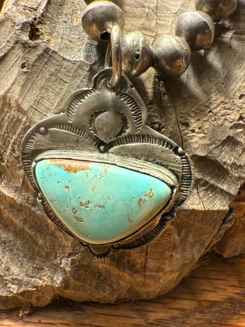 Silver Thunderbird Turquoise Bead Necklace