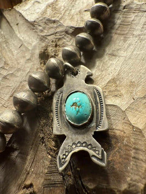 Silver Thunderbird Turquoise Bead Necklace