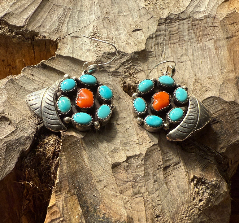 Sleeping Beauty Turquoise and Coral Earrings
