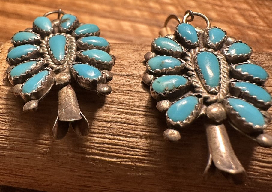 Squash Blossom Turquoise Earrings