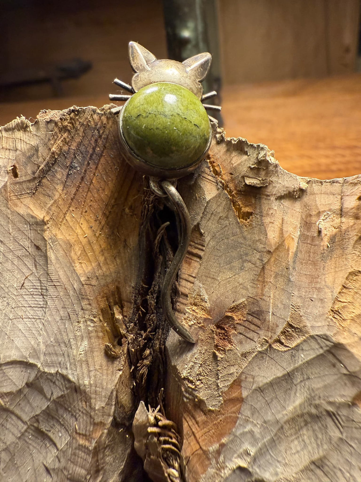 Sterling Cat Earring With Greenish Stone