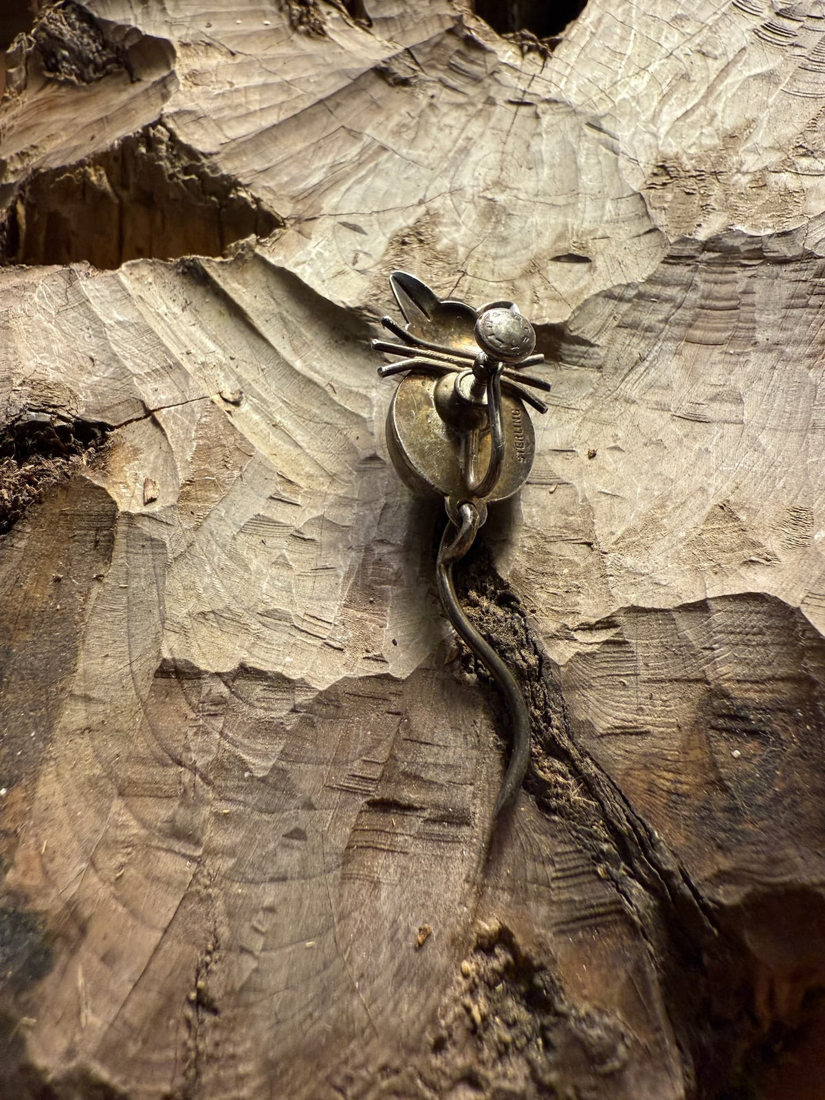 Sterling Cat Earring With Greenish Stone