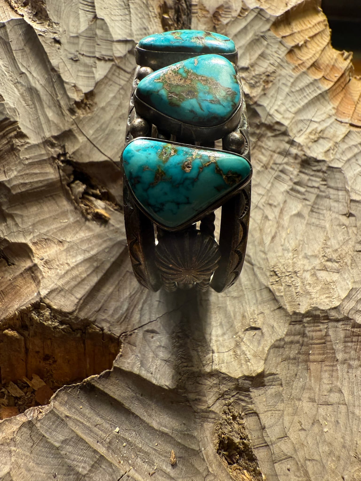 Three Stone Turquoise Cuff Bracelet