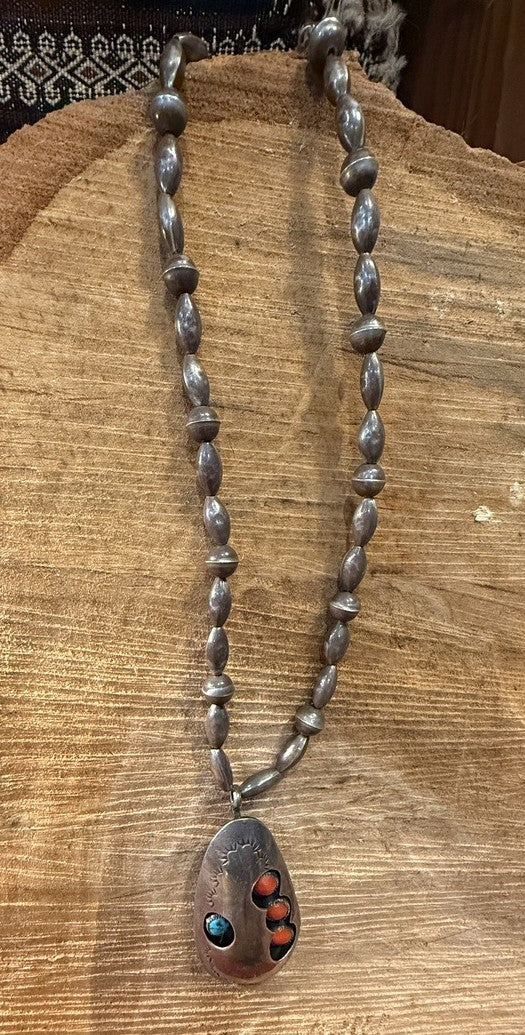 Tire Coral Turquoise Shadow Box Necklace