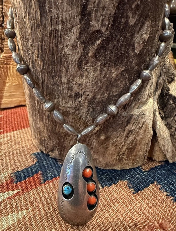 Tire Coral Turquoise Shadow Box Necklace