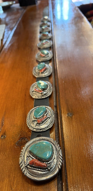 Turquoise Coral Concho Belt 