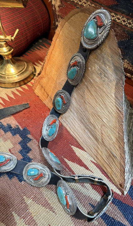 Turquoise Coral Concho Belt 