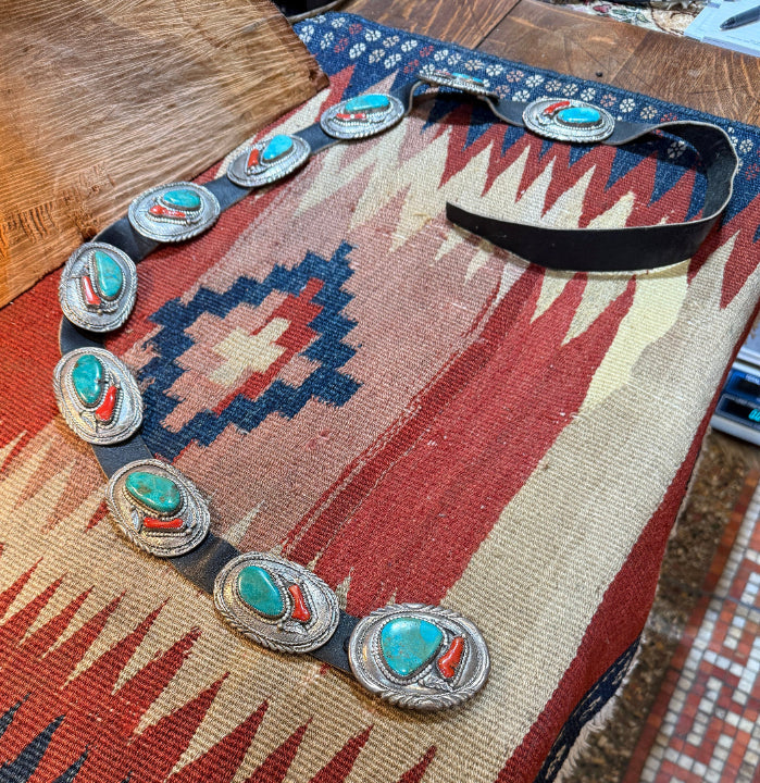 Turquoise Coral Concho Belt 