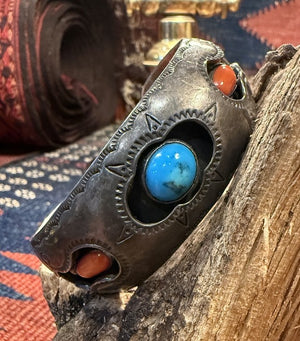 Turquoise Coral Silver Cuff