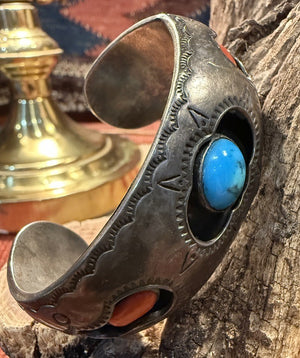 Turquoise Coral Silver Cuff