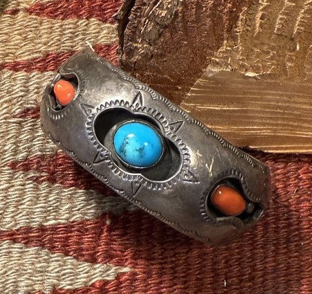 Turquoise Coral Silver Cuff