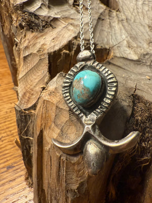 Turquoise Sand-Cast Squash Blossom Pendant Necklace