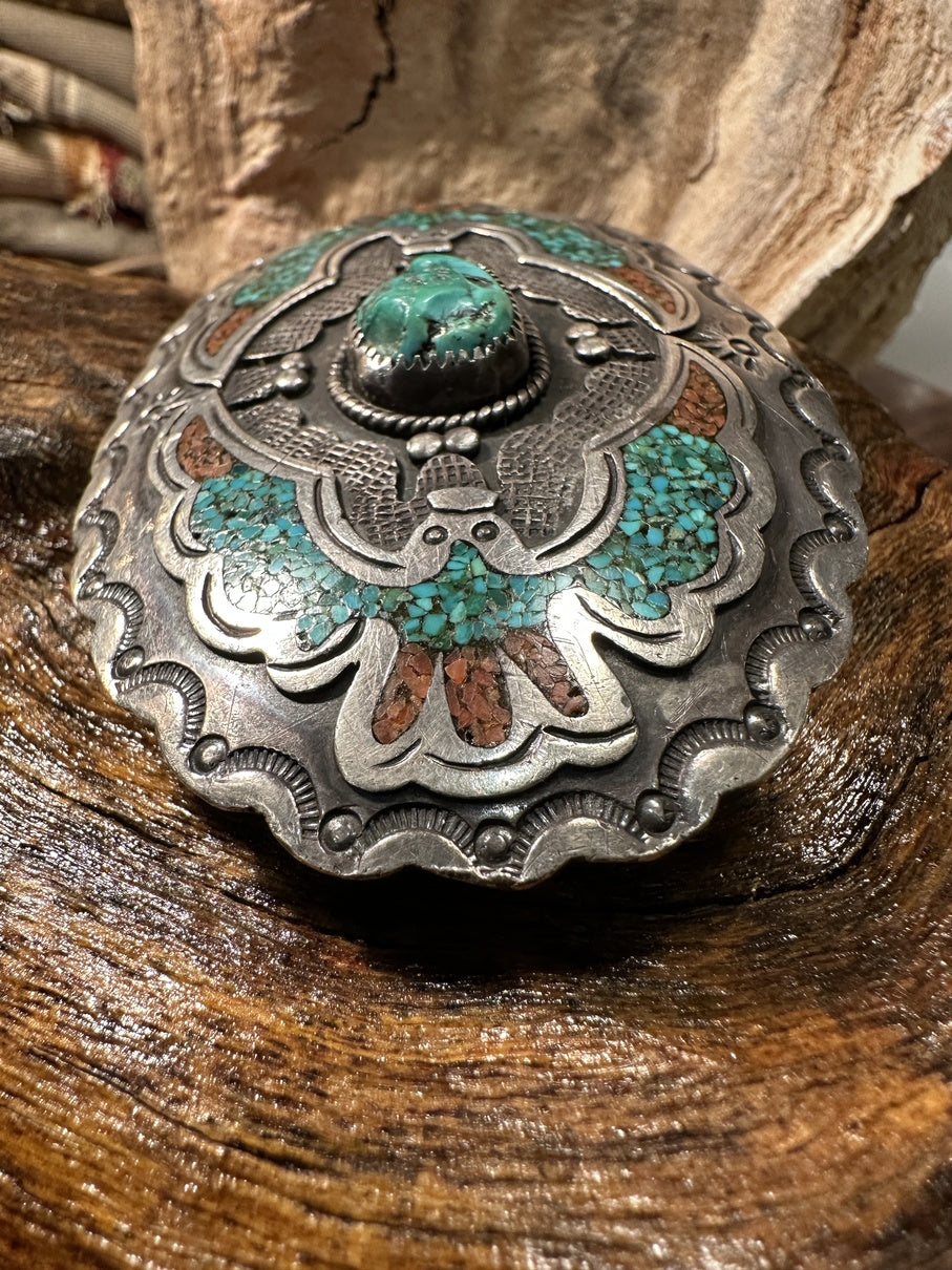 Turquoise and Coral Belt Buckle