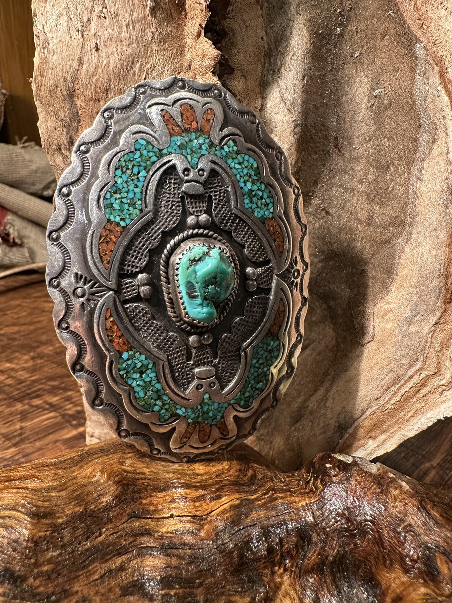 Turquoise and Coral Belt Buckle