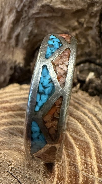Turquoise and Coral Inlay Ring