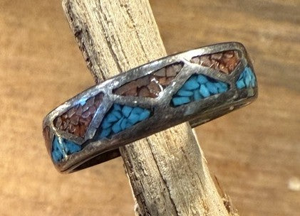 Turquoise and Coral Inlay Ring