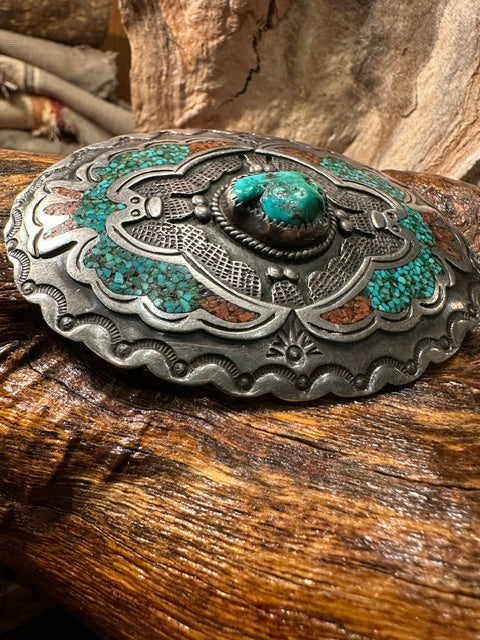 Turquoise and Coral Belt Buckle [SG-165]