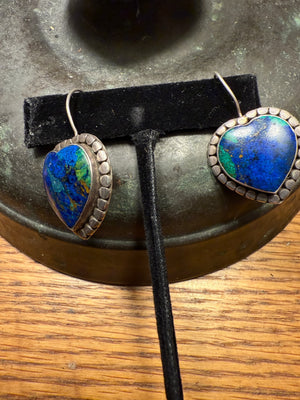 Vintage Chrysocolla Heart Shaped Earrings