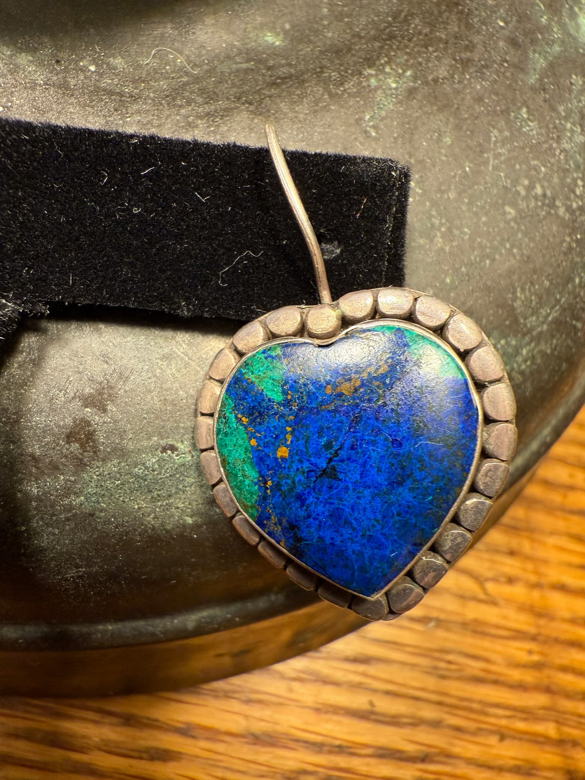 Vintage Chrysocolla Heart Shaped Earrings