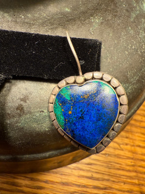 Vintage Chrysocolla Heart Shaped Earrings