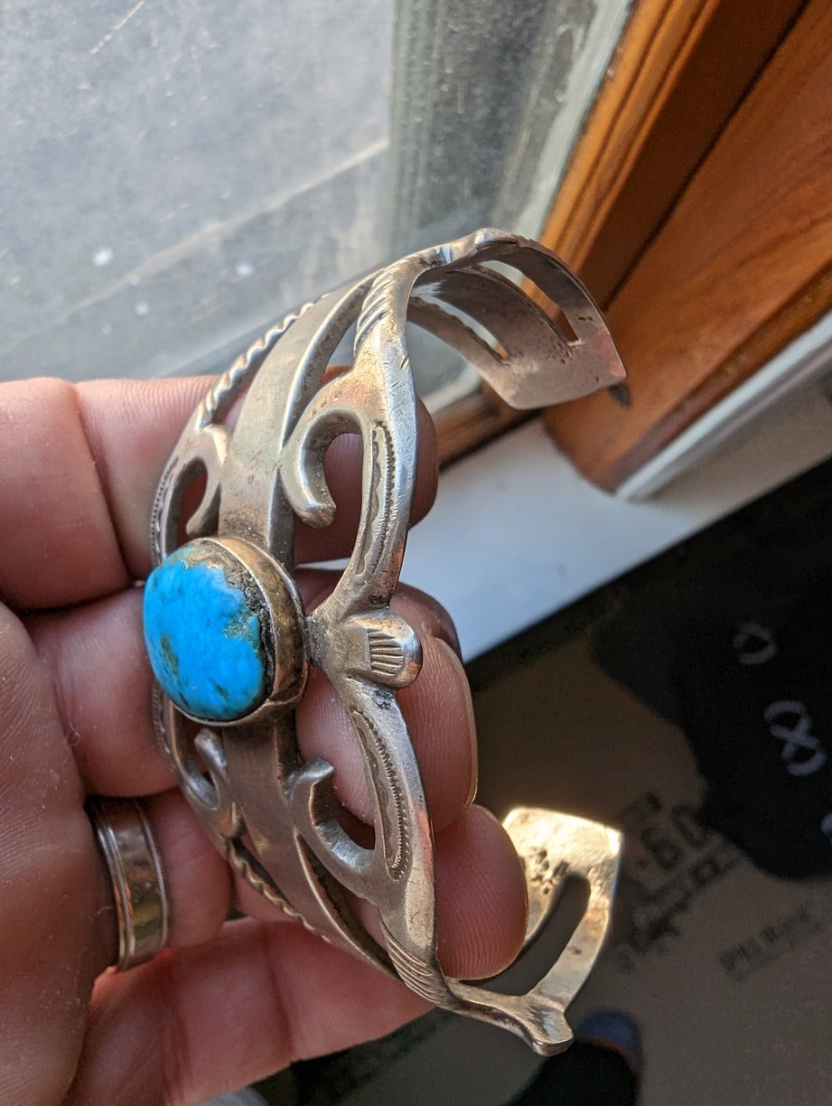 Vintage Mens Turquoise and Silver Bracelet