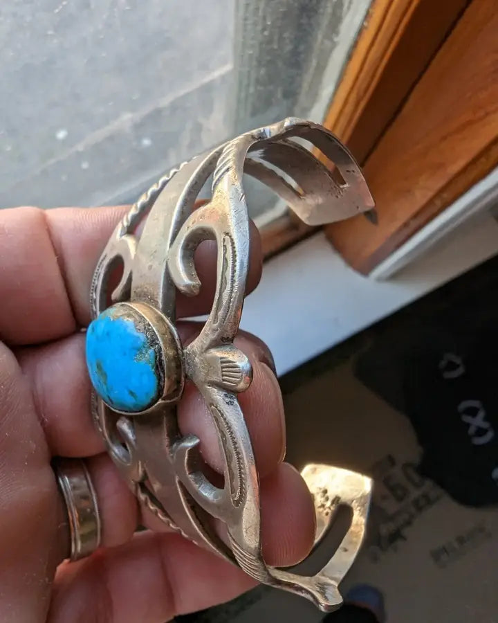 Vintage Mens Turquoise and Silver Bracelet