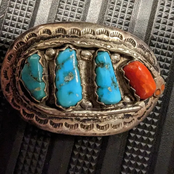 Vintage Native on sale American Turquoise and Coral Belt Buckle