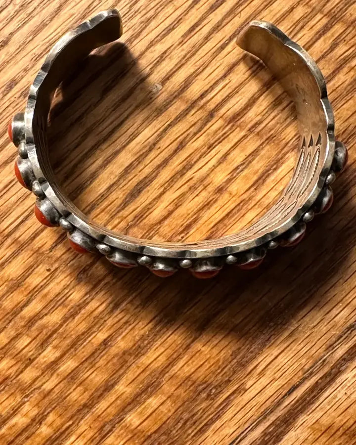 Vintage Native American Bracelet.  Italian Coral and Sterling Silver