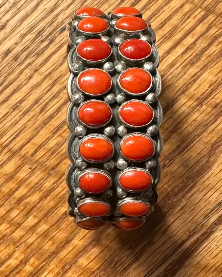 Vintage Native American Bracelet.  Italian Coral and Sterling Silver