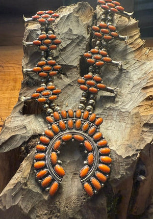 Vintage Spiny Oyster Squash Blossom Necklace