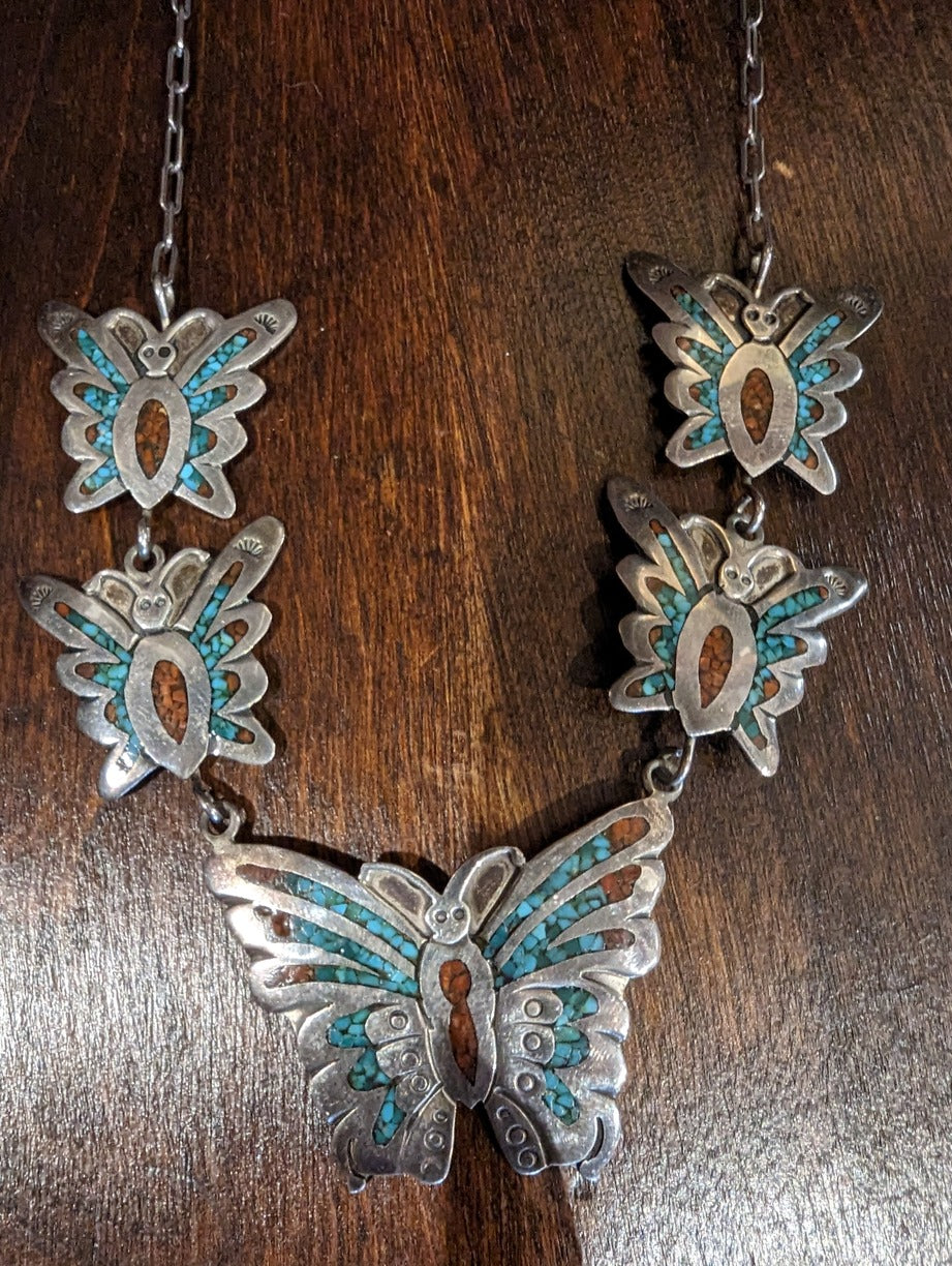 Vintage Zuni inlay Butterfly necklace