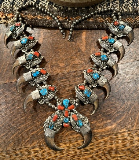Zuni Bear Claw Squash Blossom Necklace