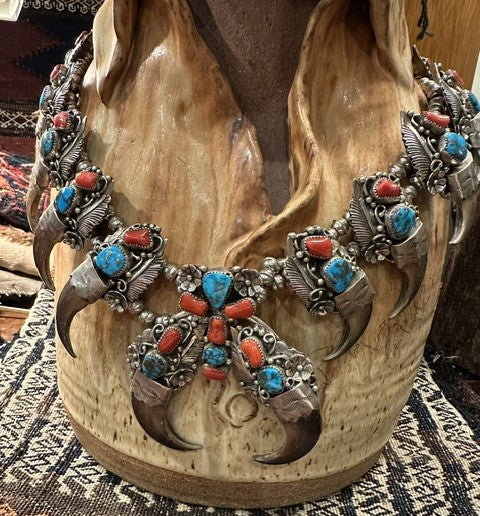 Zuni Bear Claw Squash Blossom Necklace