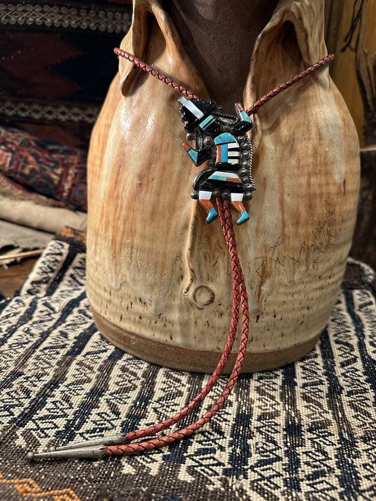 Cravate Bolo Amérindienne Zuni - Cuir Et Argent - Multicolore - Occasion