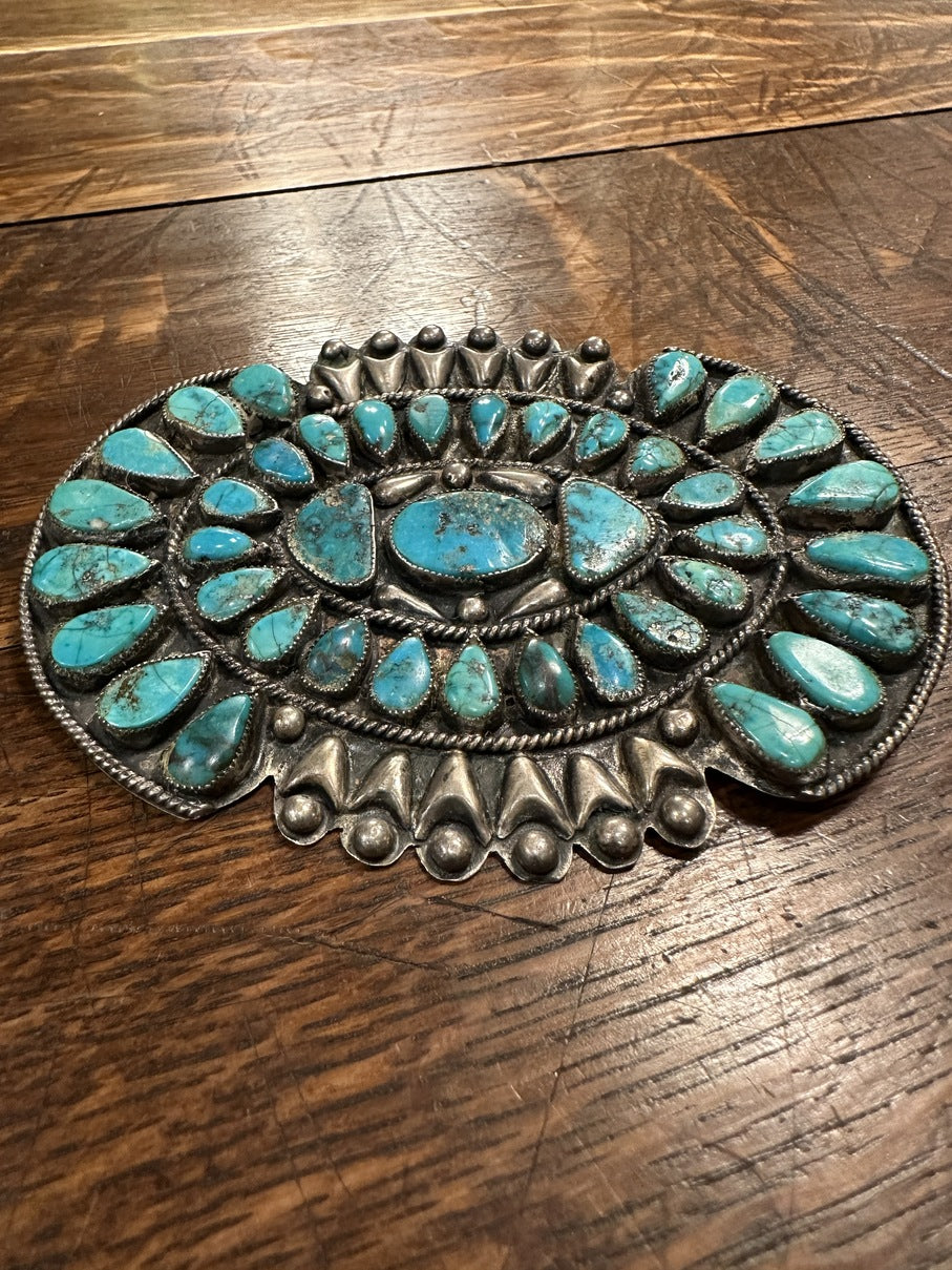 Native American Huge Vintage Navajo Turquoise Sterling Silver Cluster Pin Old Native American Huge Vintage Navajo Turquoise Sterling Silver Cluster Pin Old