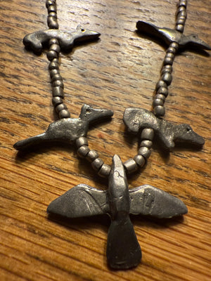 Zuni Sand Cast Silver Fetish Necklace