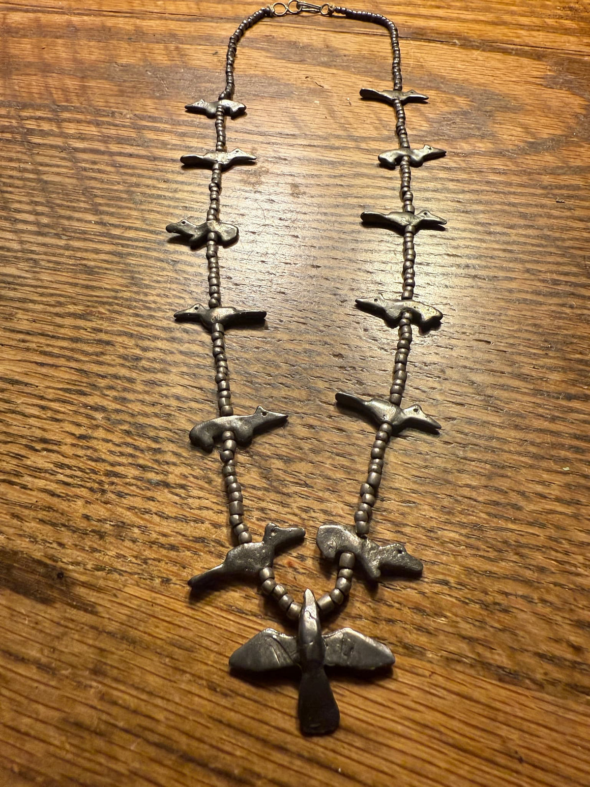 Zuni Sand Cast Silver Fetish Necklace