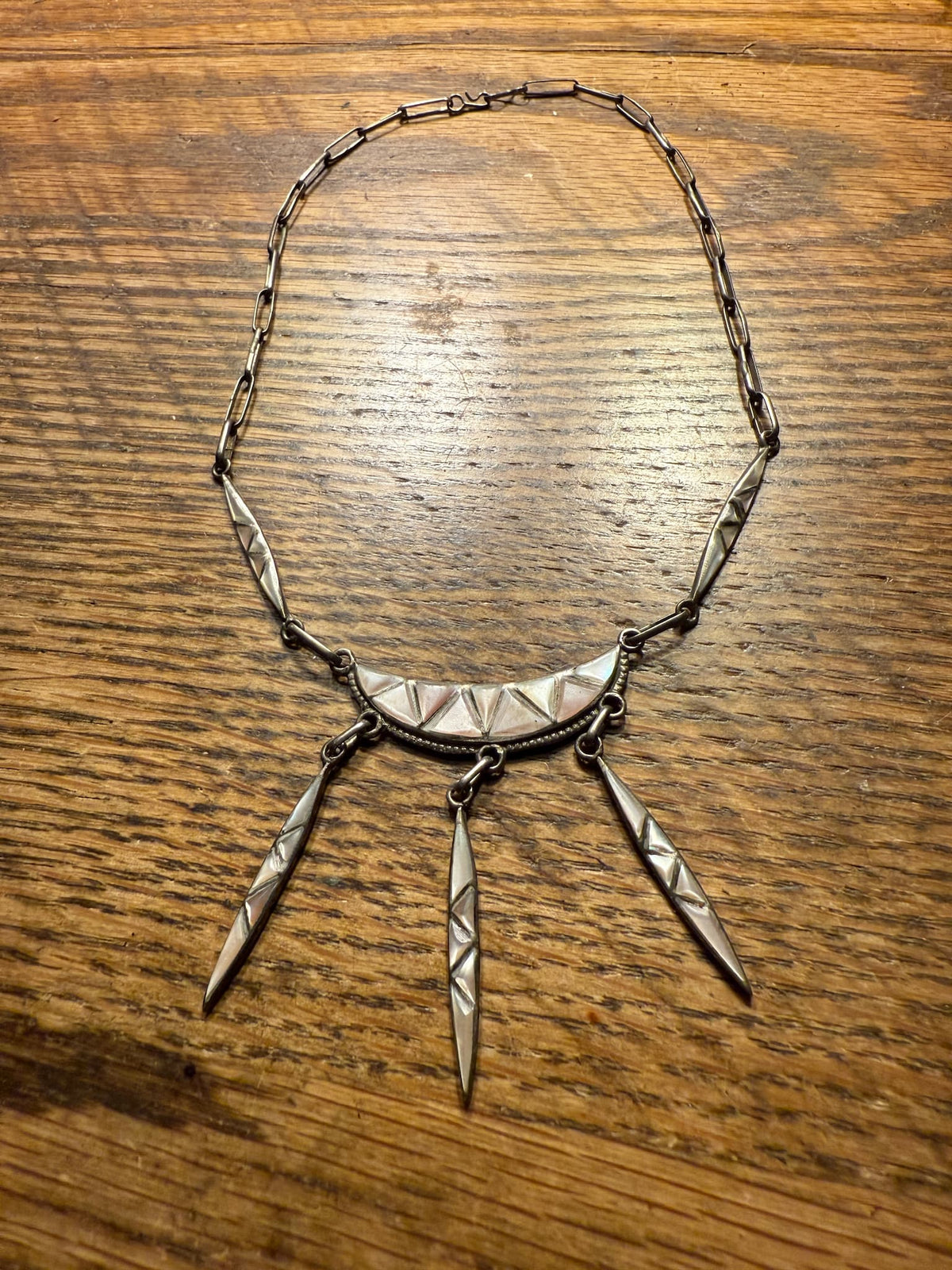 Zuni Silver Crescent & Triple Dangle Necklace