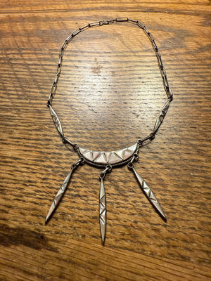 Zuni Silver Crescent & Triple Dangle Necklace