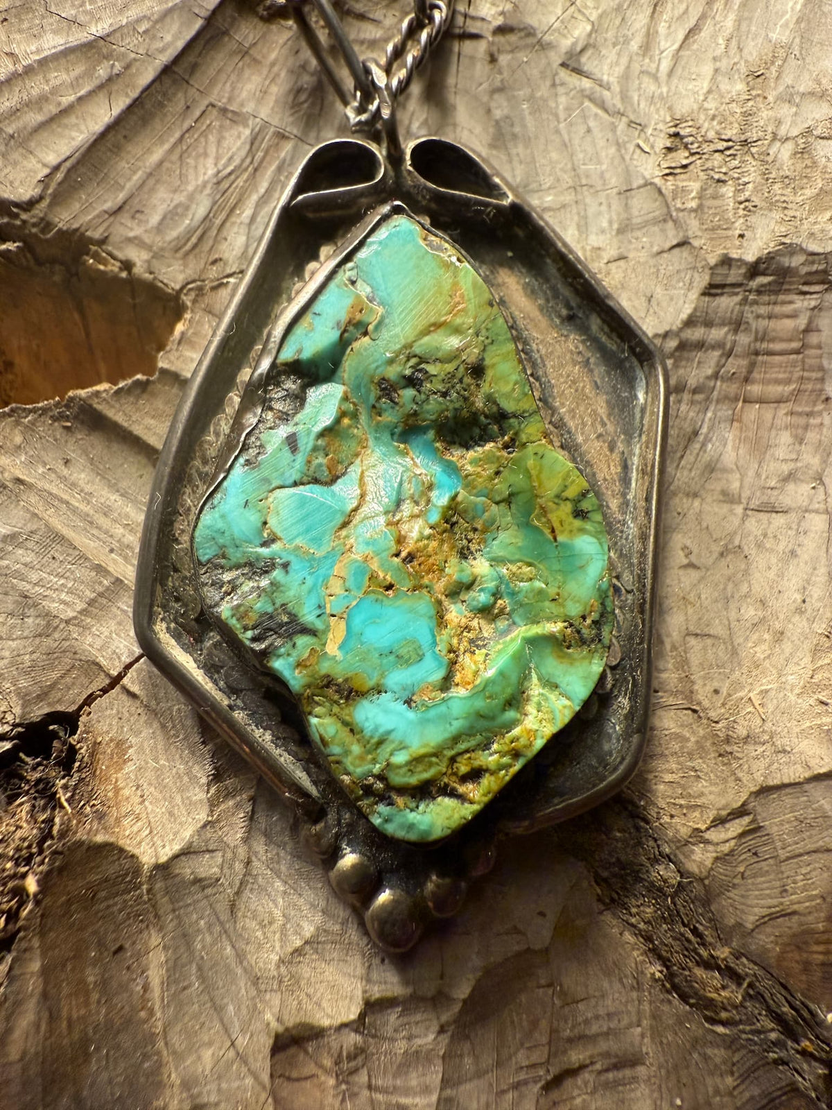 Zuni Turquoise Slab Pendant Necklace 