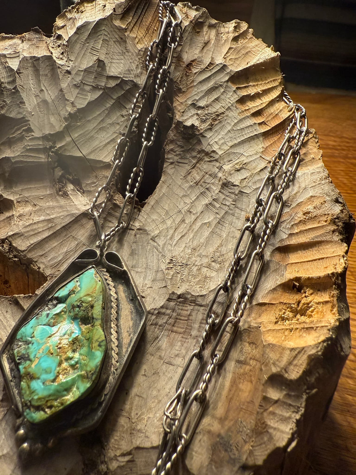 Zuni Turquoise Slab Pendant Necklace 