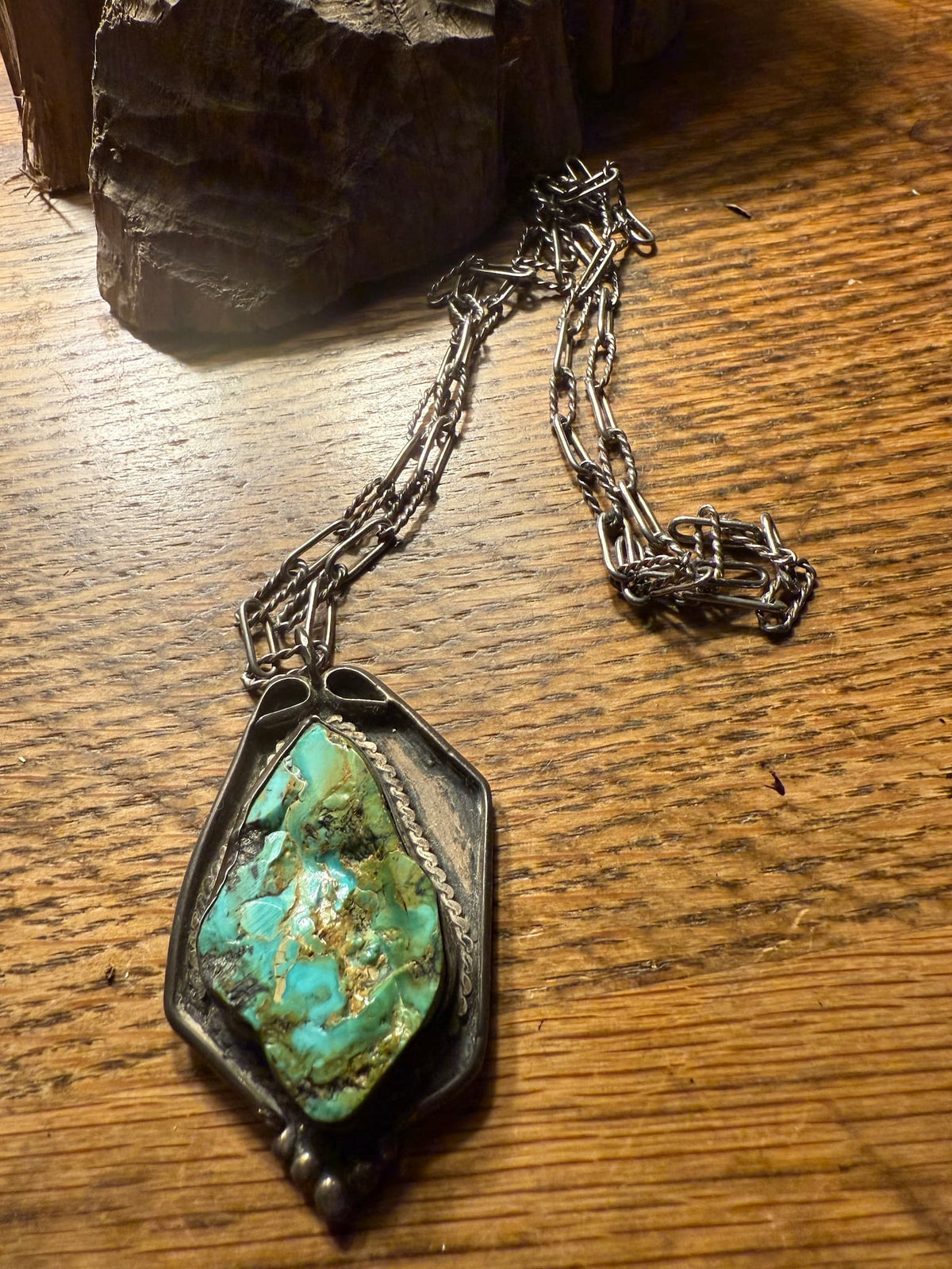 Zuni Turquoise Slab Pendant Necklace